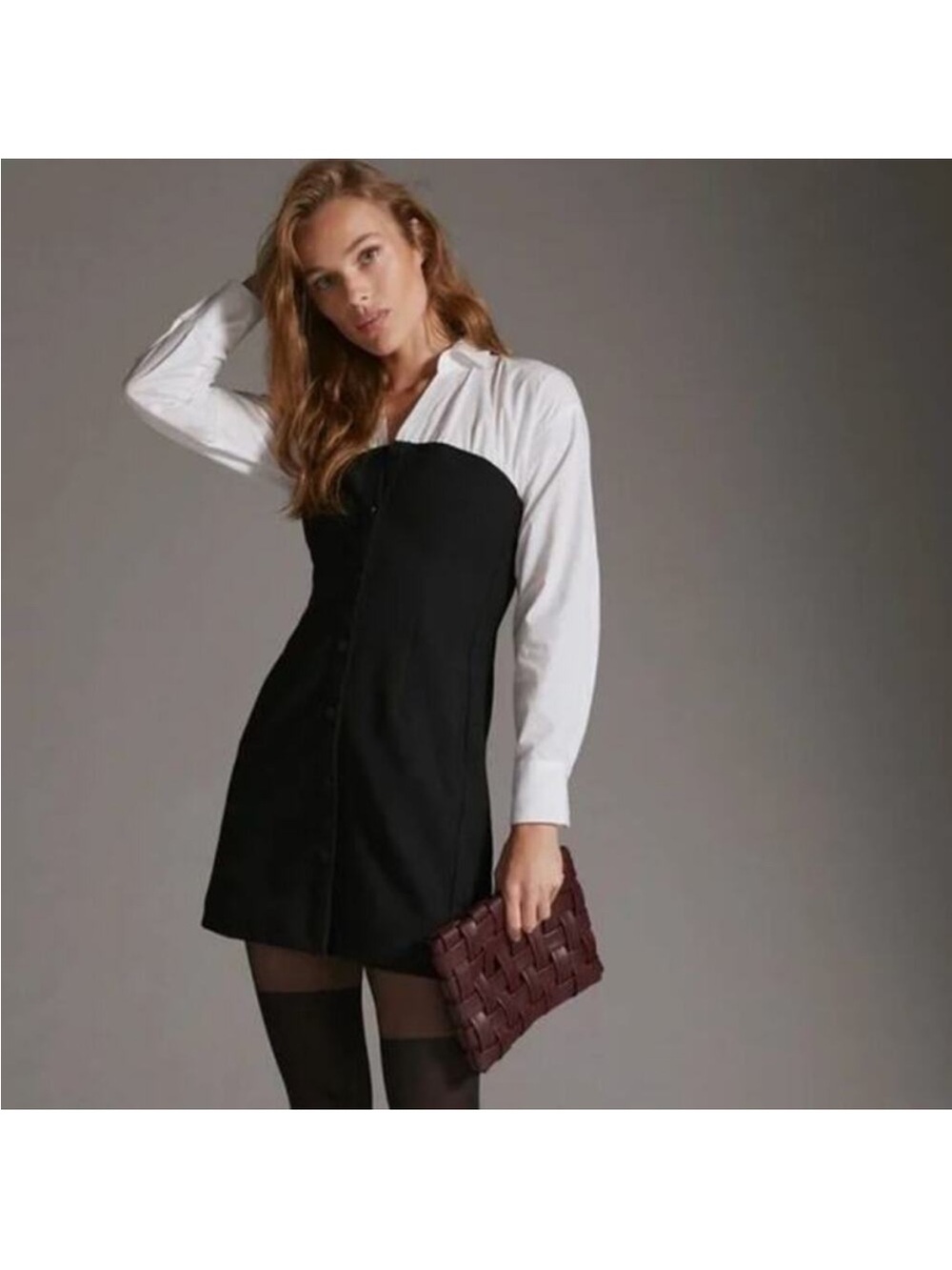 Anthropologie MAEVE Black and White Two-Tone Shirt Dress - Elegant Contrast